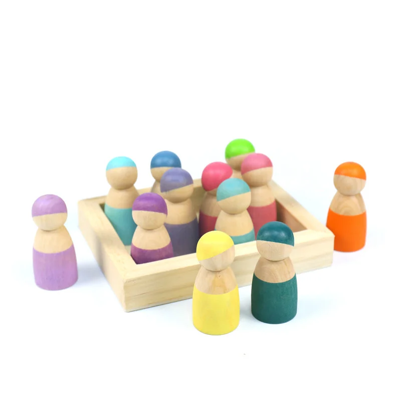 Wooden swing toys for gentle motion​ Prism Play 12 Pcs Rainbow Wooden Peg Dolls Friends with Tray - Pastel Macaron