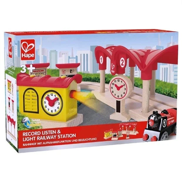 Wooden play bicycles for cycling pretend​ Record, Listen and Light Railway Station Hape