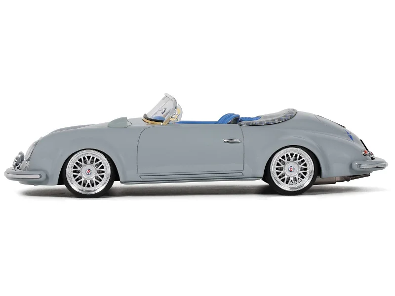 Library model toys for reading - themed setups​ S-Klub Outlawd Speedster Nardo Gray with Blue Interior 1/18 Model Car by GT Spirit