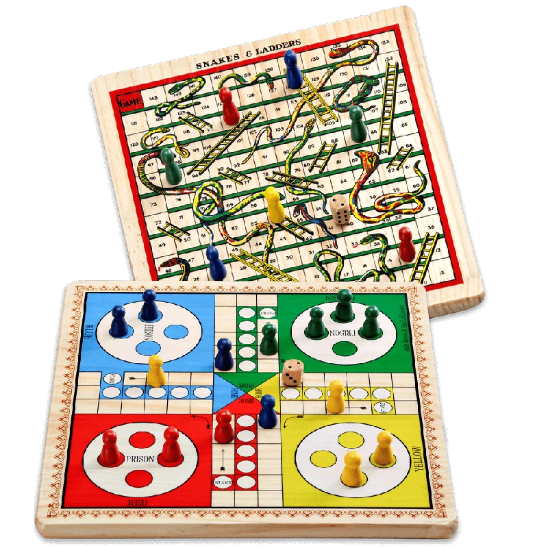 Wooden playhouses for kids' hideaways​ Classic Board Game - Snakes and Ladders & Ludo