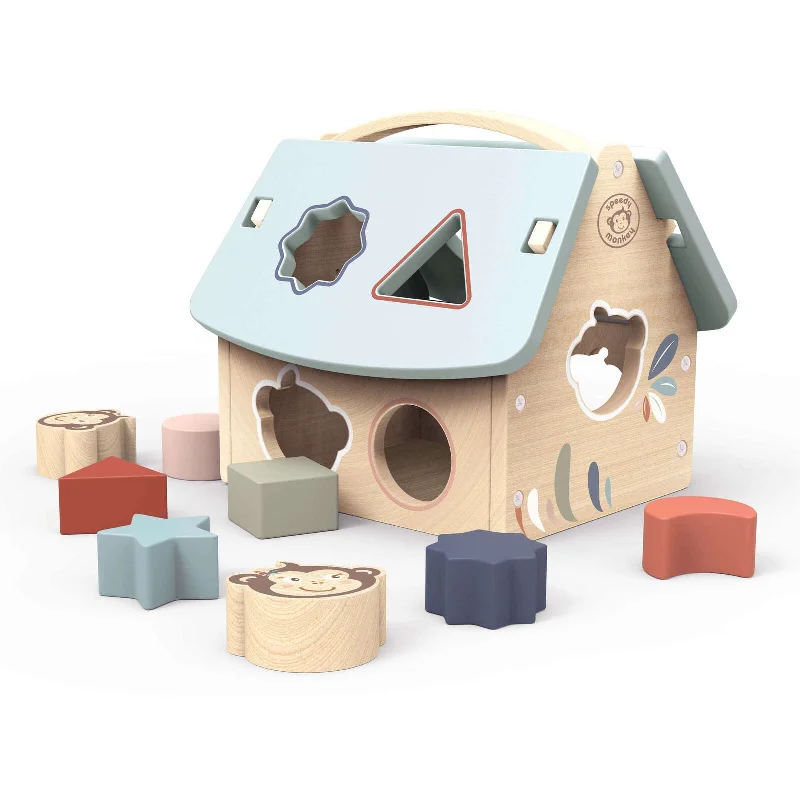 Wooden play snowmobiles for winter - themed play Speedy Monkey - House Shape Sorter with 8 Blocks