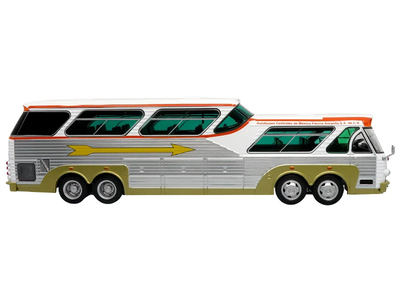 Fire station model toys with firefighting equipment​ Sultana TM 44-18 SP Panoramico Coach Bus "Flecha Amarilla" White and Orange with Silver Sides "The Bus & Motorcoach Collection" 1/43 Diecast Model by Iconic Replicas