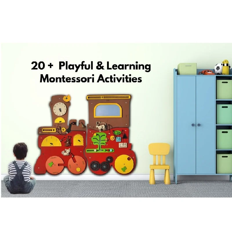 Wooden scented toys for olfactory experiences​ Talking Train Busy Board Activity Wall Panel (COD Not Available)