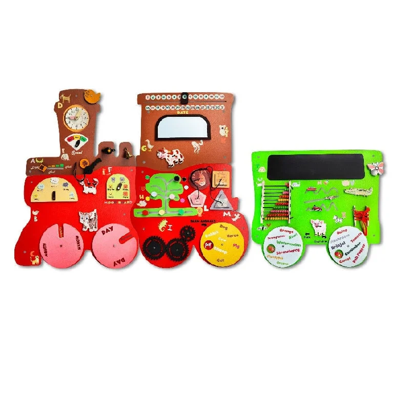 Wooden musical instruments for kids' music exploration​ Talking Train with 1 Coach Busy Board Activities Wall Panel (COD Not Available)