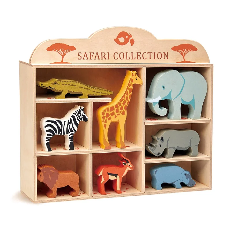 Wooden spinning tops for kinetic fun​ Tender Leaf - Safari Animals Set