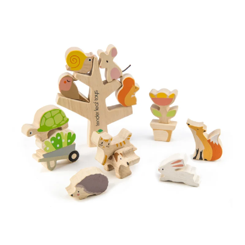 Wooden balance toys for developing balance​ Tender Leaf Stacking Garden Animal Friends with Bag