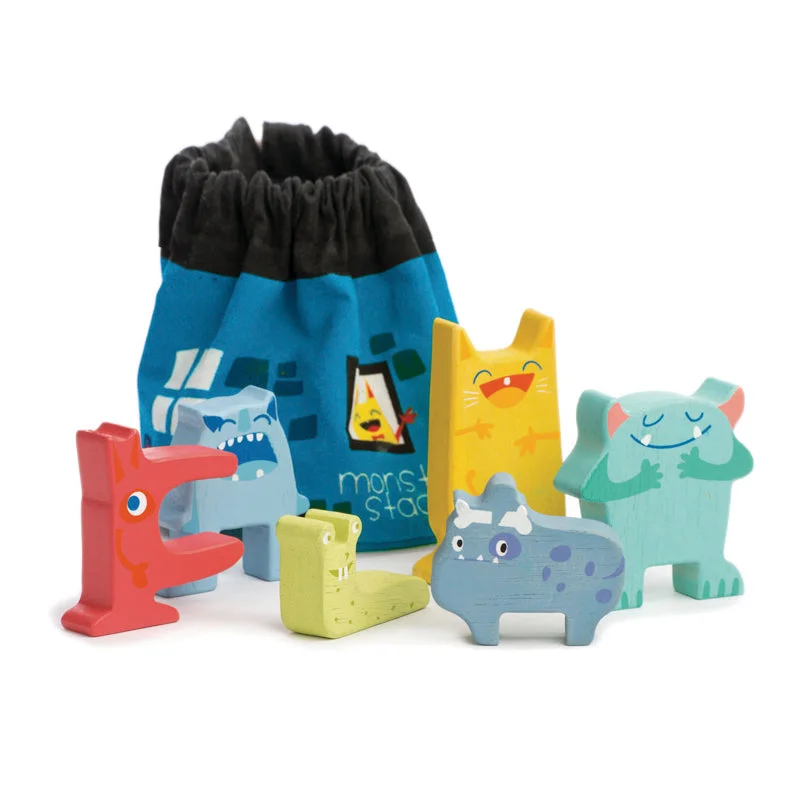 Wooden mobile toys for hanging over cribs​ Tender Leaf Monster Stacker with Bag