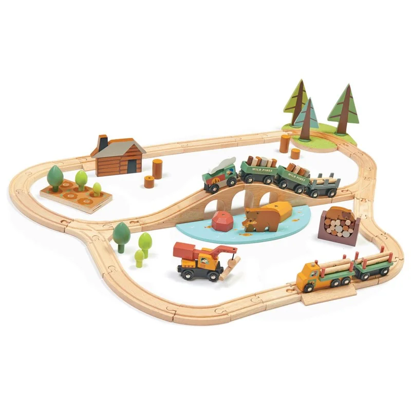 Wooden sensory toys for tactile exploration​ Tender Leaf - Wild Pines Train Set