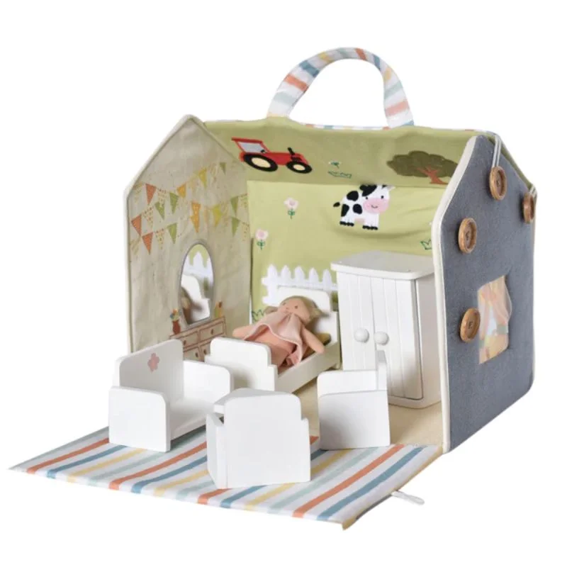 Wooden learning towers for safe exploration​ Doll House with Wooden Furniture