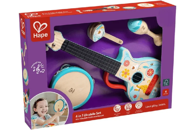 Wooden play scooters for outdoor mobility play​ 4-in-1 Percussion Set by Hape