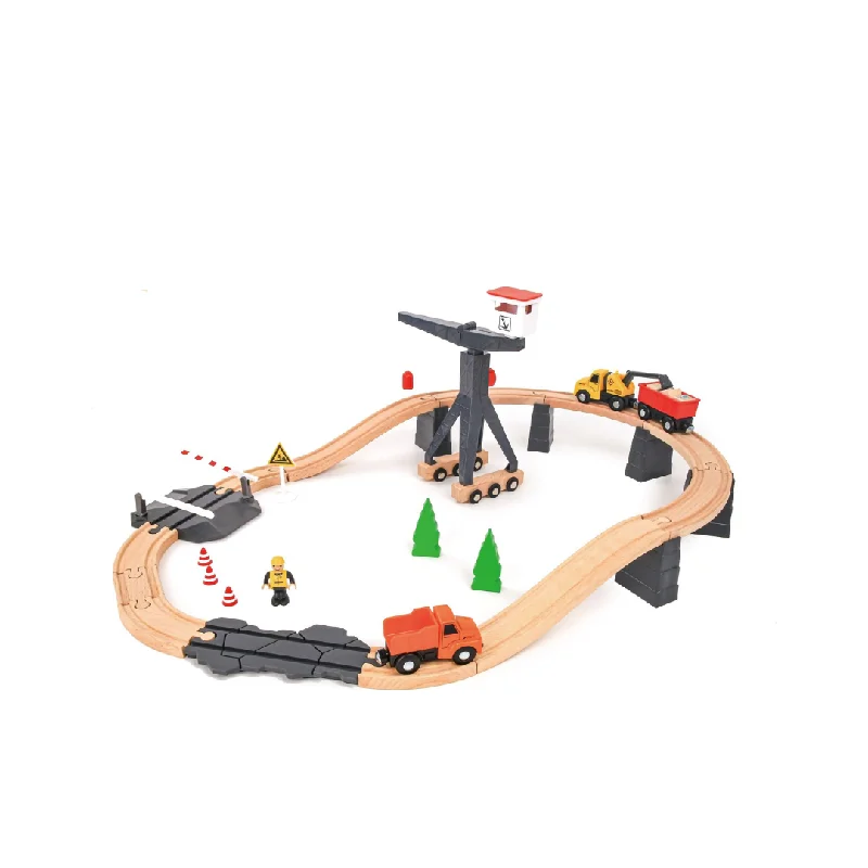 Wooden sorting toys for learning colors and shapes​ Tooky Toy 35 Pcs Construction Yard Train Set