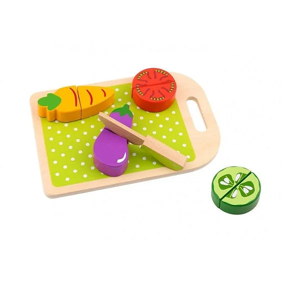 Wooden spinning tops for kinetic fun​ Tooky Toy Wooden Cutting Vegetables Set - 10 Pcs