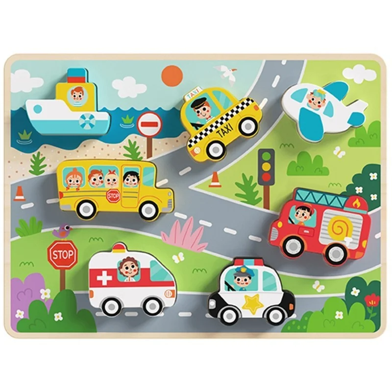 Wooden glow - in - the - dark toys for nighttime play​ Tooky Toy Wooden Chunky Puzzle - Vehicles