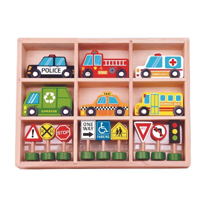 Wooden play stores for shopping pretend​ Transportation Vehicles & Street Signs