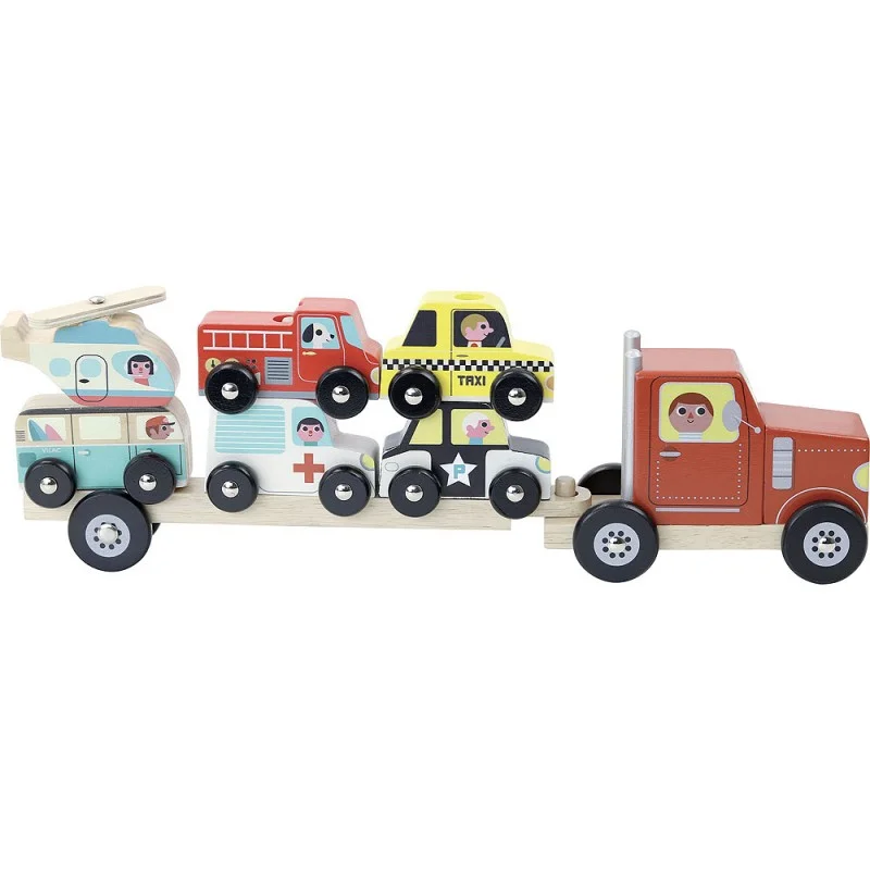 Wooden animal figurines for nature - themed play​ Vilac Arrhenius-Truck & Trailer Vehicles Stack