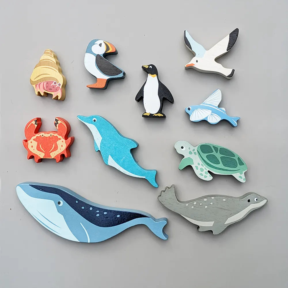 Wooden wind - up toys for mechanical play​ Wooden Coastal Animals Bundle