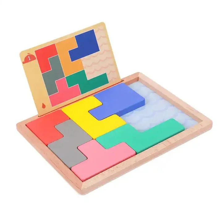 Wooden push - along toys for mobility support​ Wooden Tetris Game with Challenge Cards