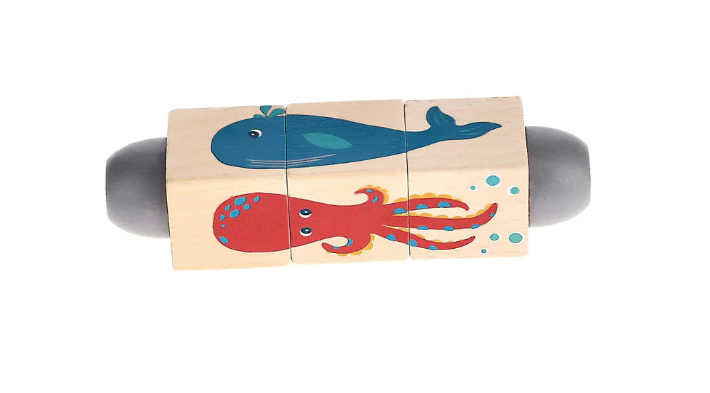 Wooden sorting toys for learning colors and shapes​ Wooden Twist Block Puzzle - Ocean