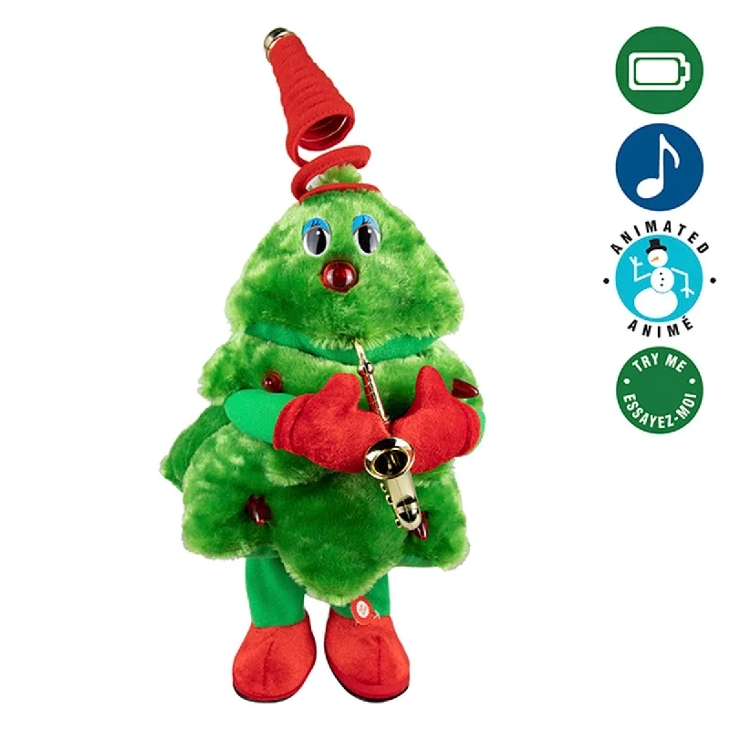 Plush toys for snowboarders with snowboard - shaped accessories​ Animated Plush Tree Playing Saxophone, 12 Inches