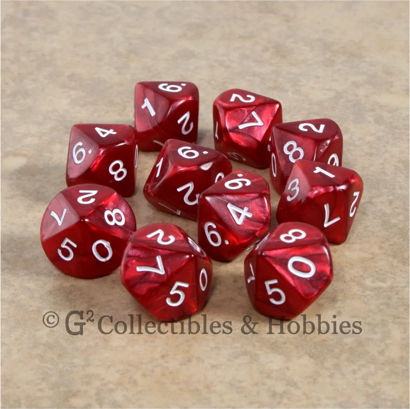 Plush toys for electricians with wire - or plug - shaped details​ D10 Pearlized Red with White Numbers 10pc Dice Set