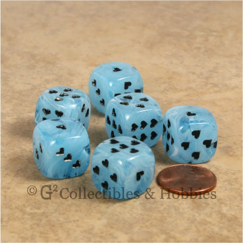 Space - themed plush toys for astronomy - crazy kids​ D6 16mm Cirrus Swirl with Heart Pips 6pc Dice Set - Blue