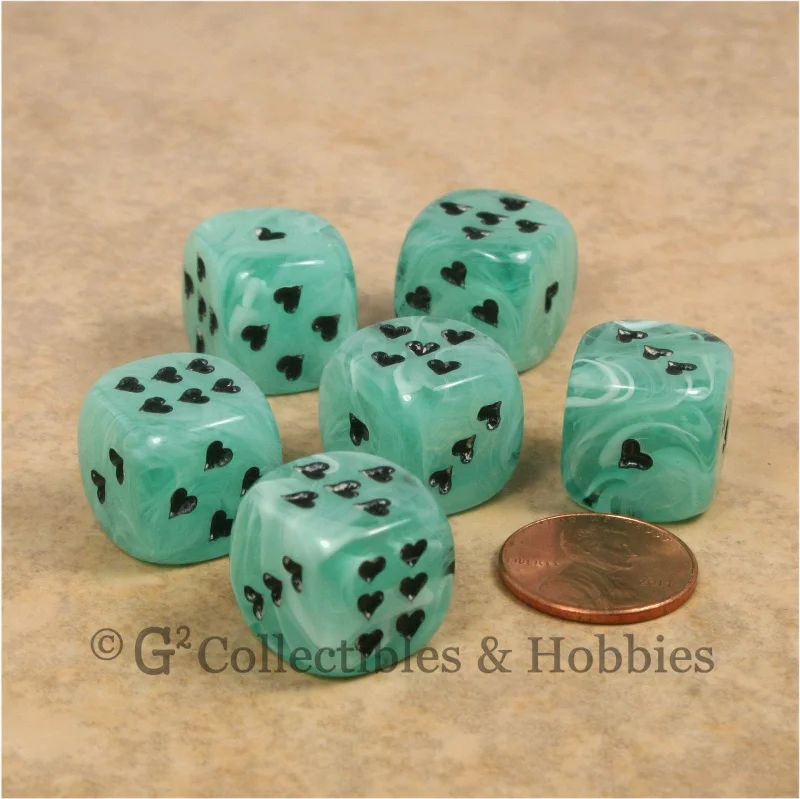 Easter bunny plush toys for spring celebrations​ D6 16mm Cirrus Swirl with Heart Pips 6pc Dice Set - Green