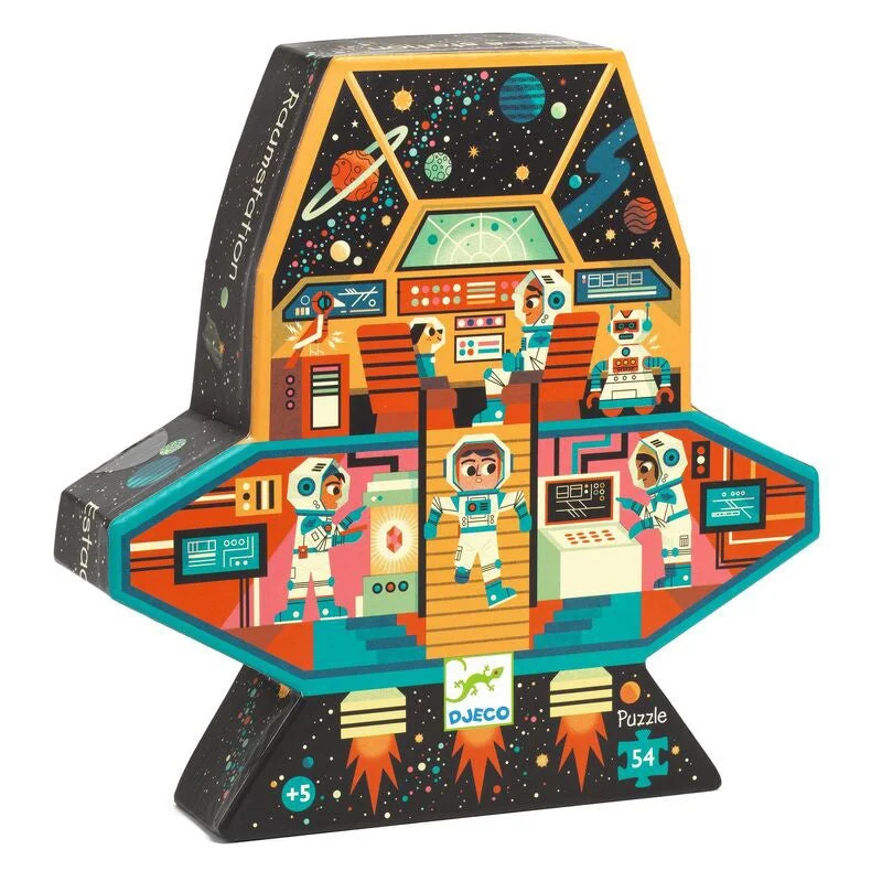Transportation - themed puzzles with cars and trains​ Djeco Silhouette Puzzle 54PC - Space Station