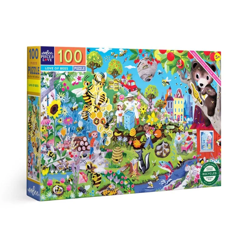 Puzzle cards for travel - friendly entertainment​ Eeboo 100 PC Puzzle - Love of Bees