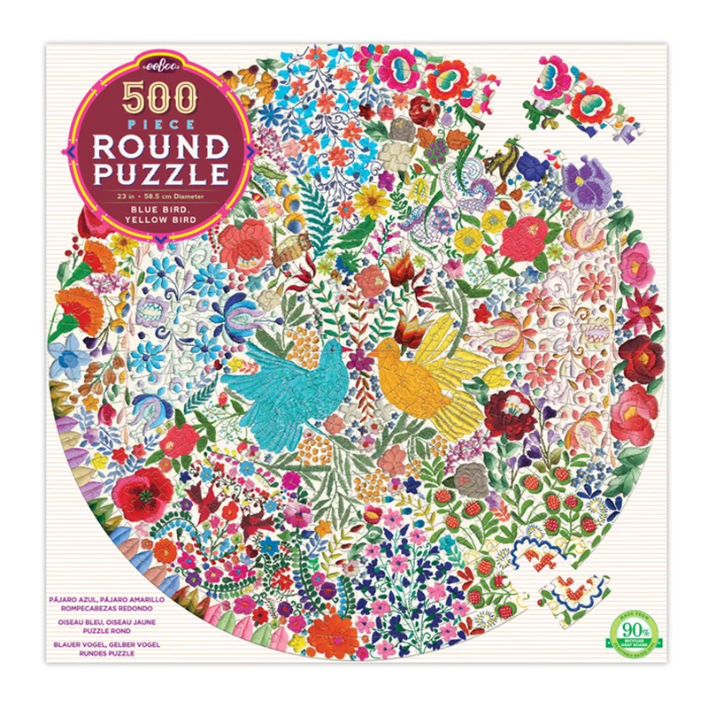 Puzzle - themed tote bags for carrying essentials​ Eeboo 500Pc Round Puzzle - Blue Bird