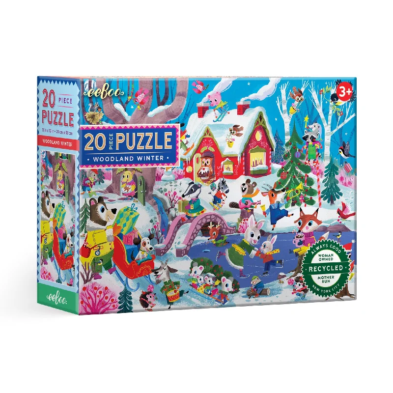 Miniature puzzles for keychain or pocket - sized fun​ eeBoo Woodland Winter 20pc Puzzle