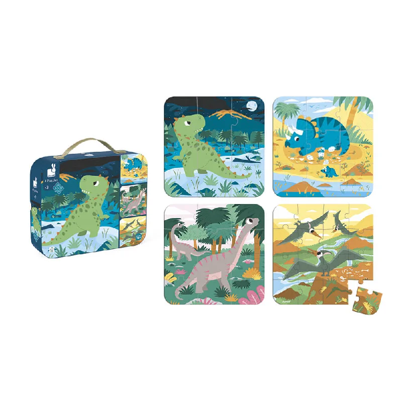 Puzzle - themed sculptures for art galleries​ Janod Dinosaurs Puzzle - 4 Puzzles (6-9-12-16pcs)