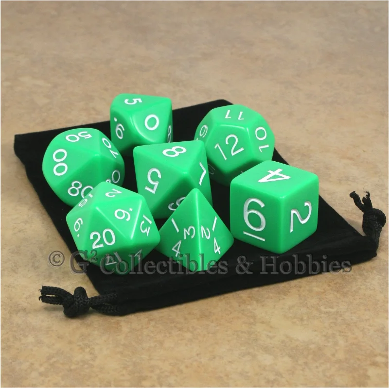 Under - the - sea plush toys with glow - in - the - dark features​ Jumbo RPG 7pc Dice & Bag Set - Green with White Numbers
