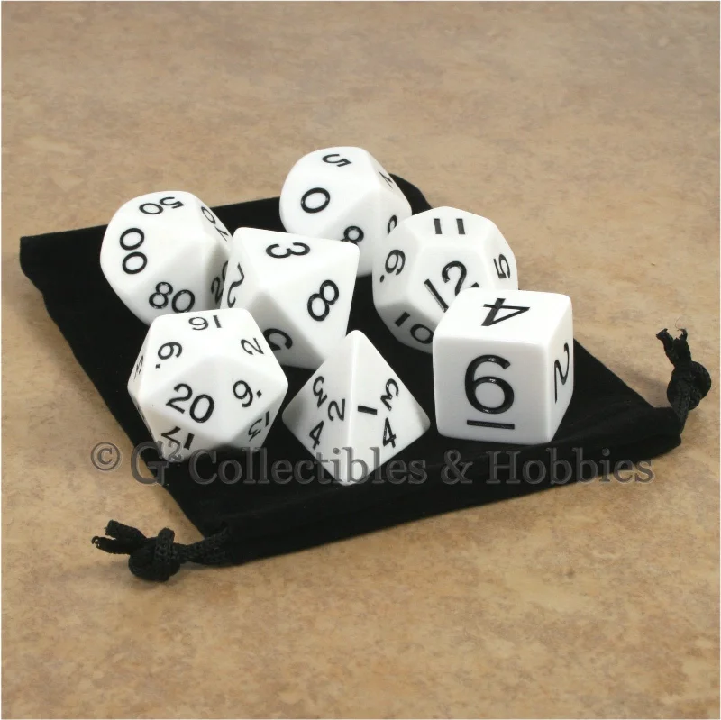 Plush toys for meteorologists with cloud - or rain - shaped features​ Jumbo RPG 7pc Dice & Bag Set - White with Black Numbers