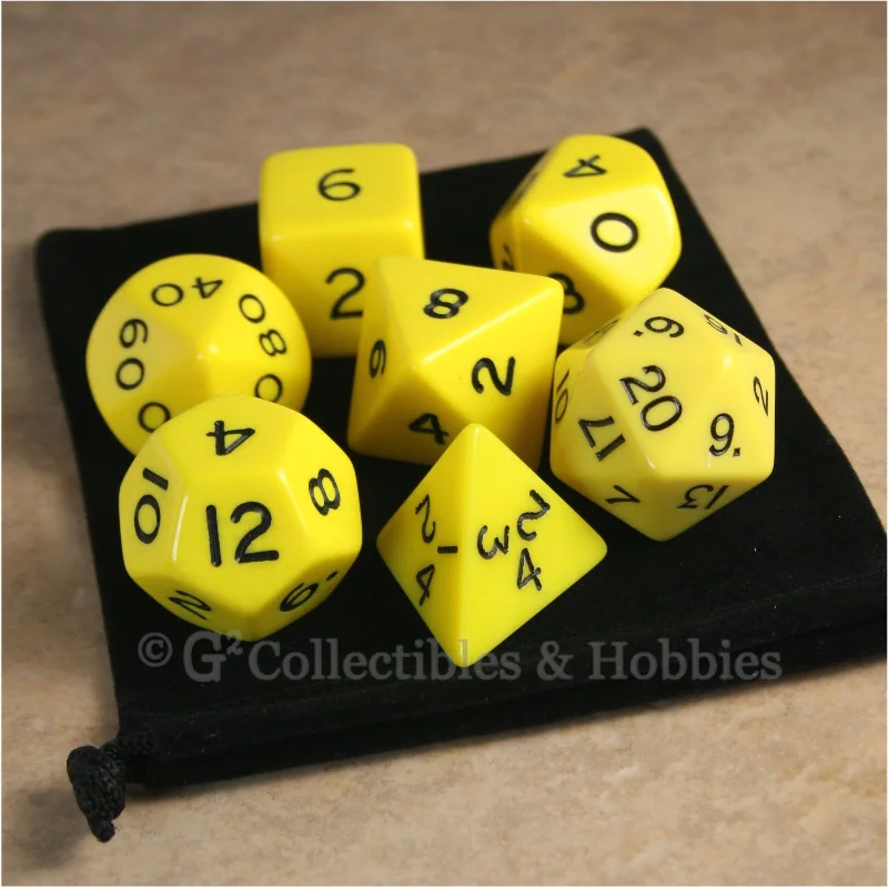 Plush toys with scented inserts for a calming effect​ Jumbo RPG 7pc Dice & Bag Set - Yellow with Black Numbers
