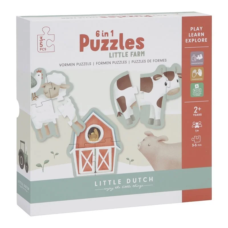 Braille - compatible puzzles for visually - impaired users​ Little Dutch: 6 In 1 Progressive Puzzles - Little Farm