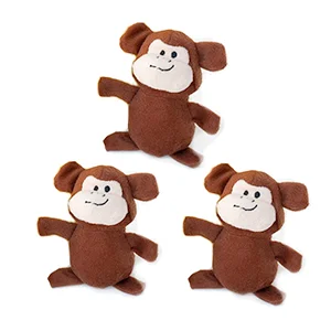 Plush toys for long - distance relationships as a keepsake​ Miniz 3-Pack, Monkeys, mini Squeaky Dog Toy