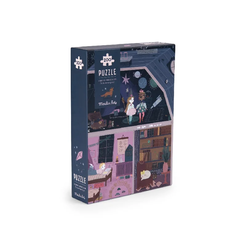 Puzzle - themed stickers for personalizing items​ Moulin Roty Les Parisiennes Puzzle - The Townhouse 200 pcs with a Magnifier