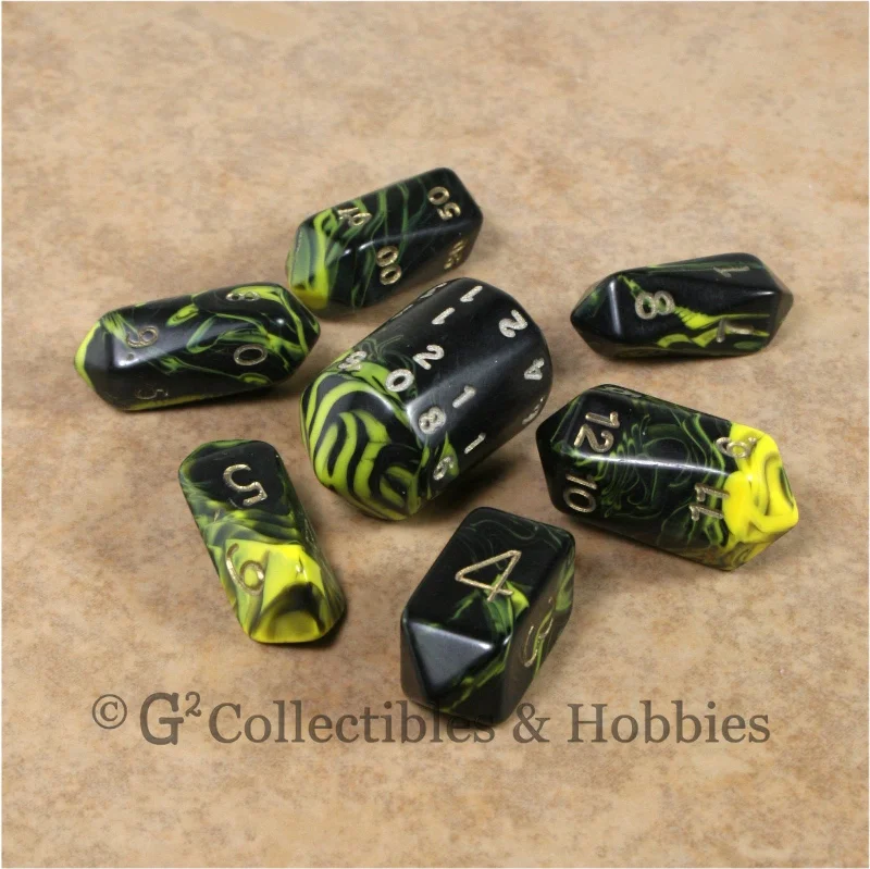 Plush toys for photographers with camera - shaped features​ RPG Dice Set Crystal Oblivion Black / Yellow with Gold 7pc