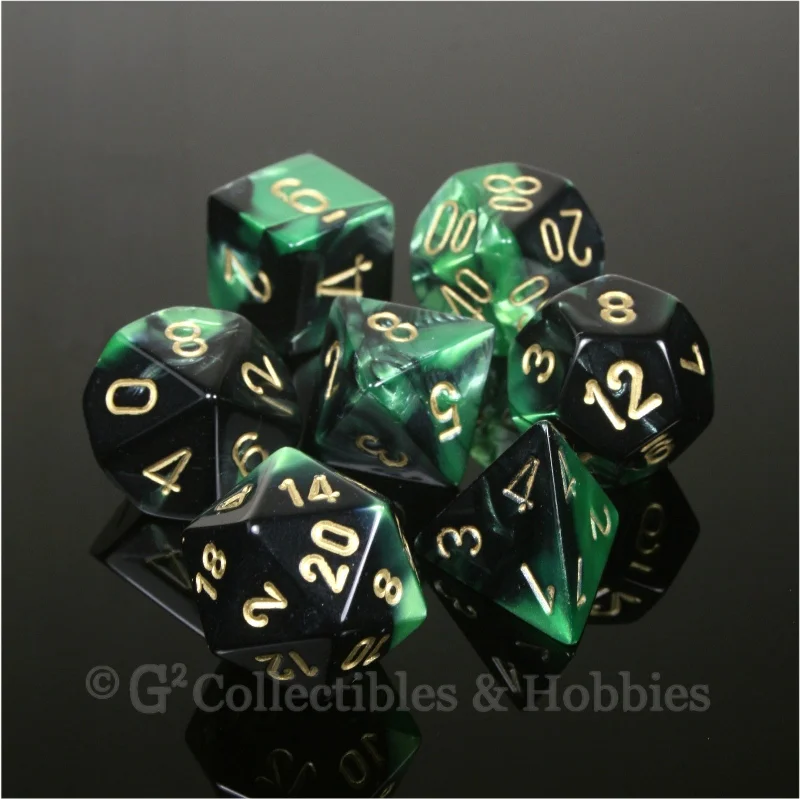 Plush toys for pet owners as furry friend look - alikes​ RPG Dice Set Gemini Black / Green with Gold Numbers 7pc