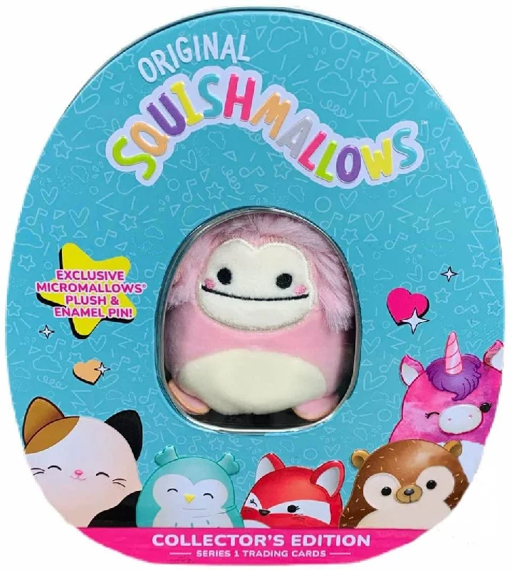 Plush toys for police officers with police - car - or badge - shaped accessories​ Squishmallow Trading Card Collector Tin Series 1 | Brina Bigfoot