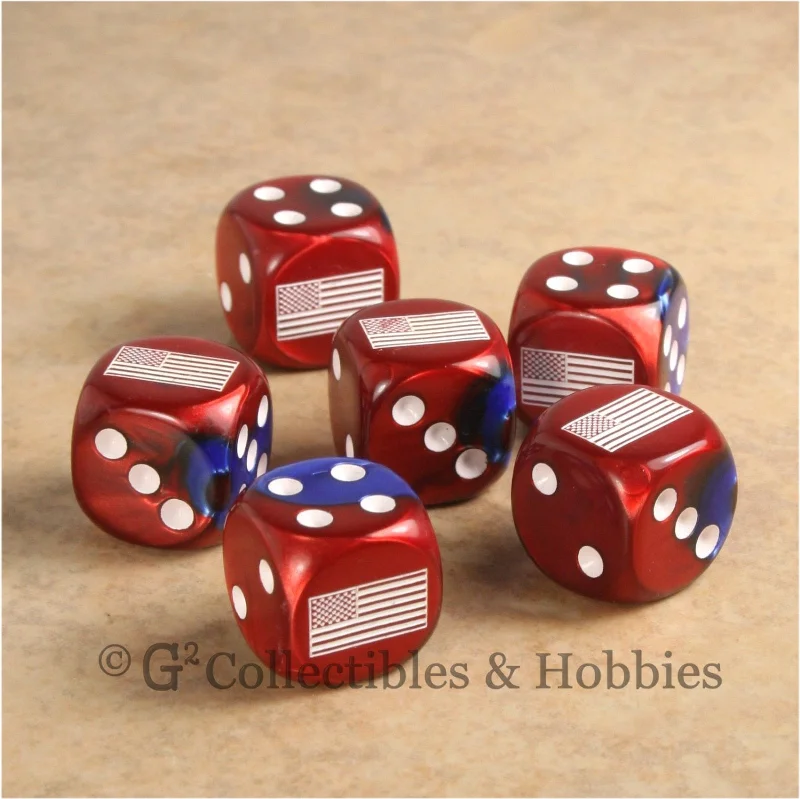 Plush toys for fashionistas in trendy outfits​ US American Flag Dice - Set of 6 Red Gemini w/some Blue