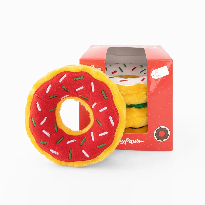 Travel - friendly plush toys that are compact and lightweight​ Zippy Squeaky Dog Toy, Donutz Holiday Gift Box